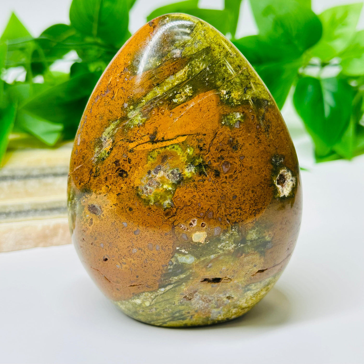 Pistachio Green Opal Crystal Polished Cut Base displayed as home decor 