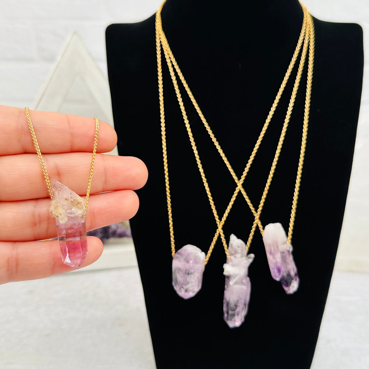 Veracruz Amethyst Necklace in hand for size reference 