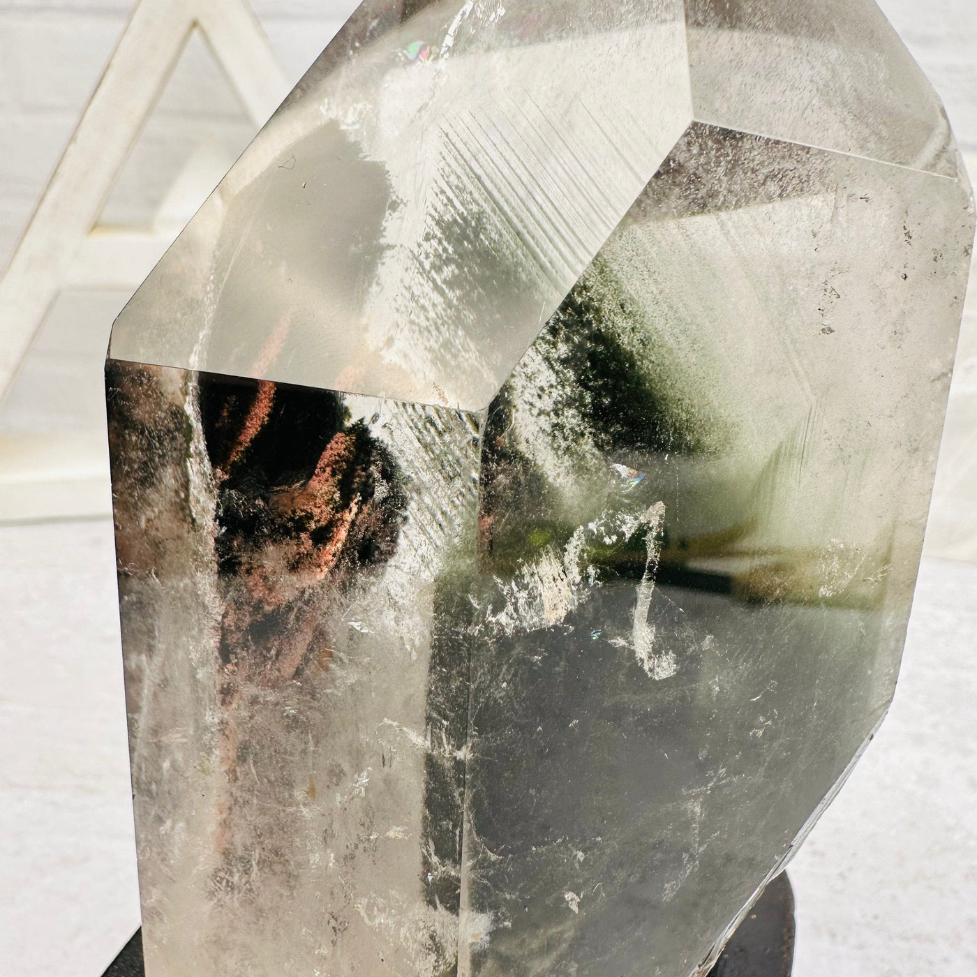 close up of the natural inclusions in the quartz 
