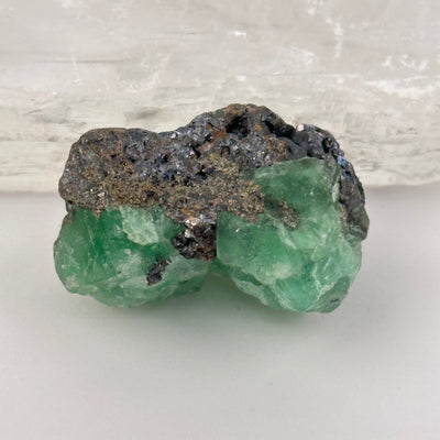 close up of the details on this fluorite crystal cluster