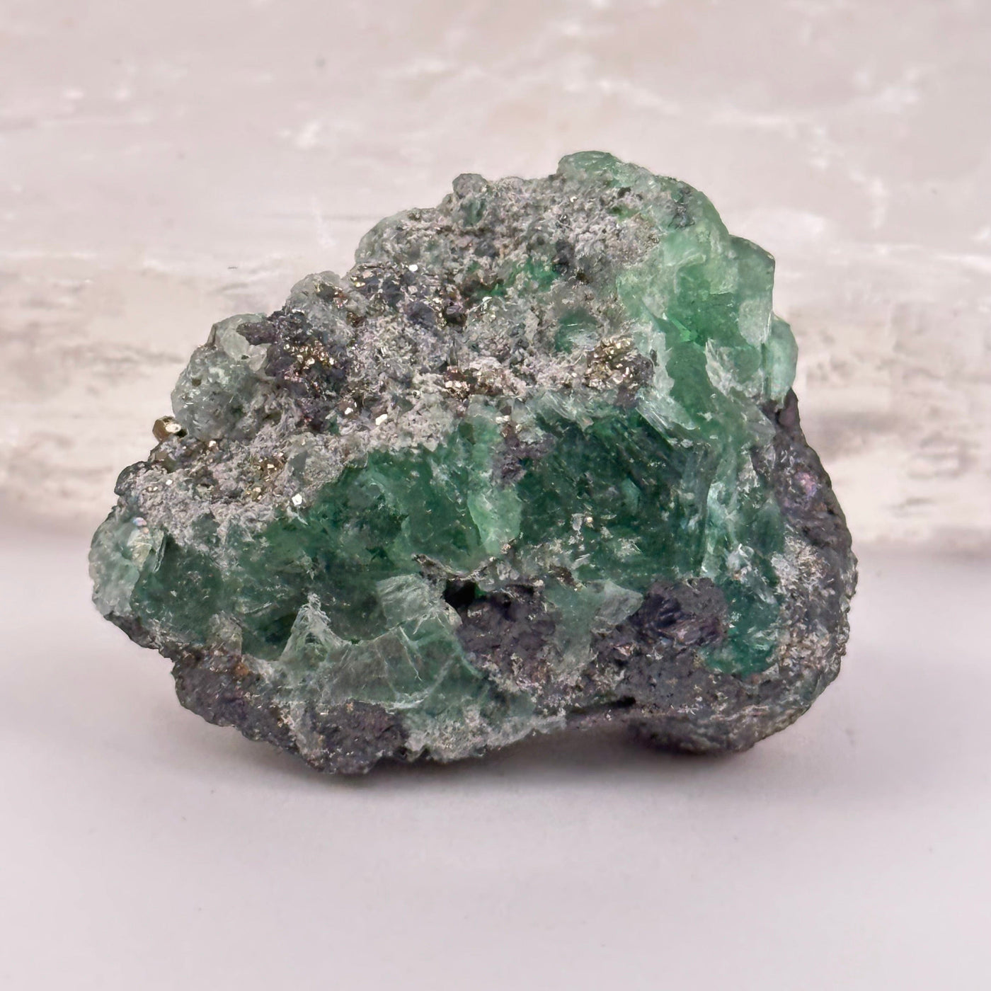 close up of the details on this fluorite crystal cluster