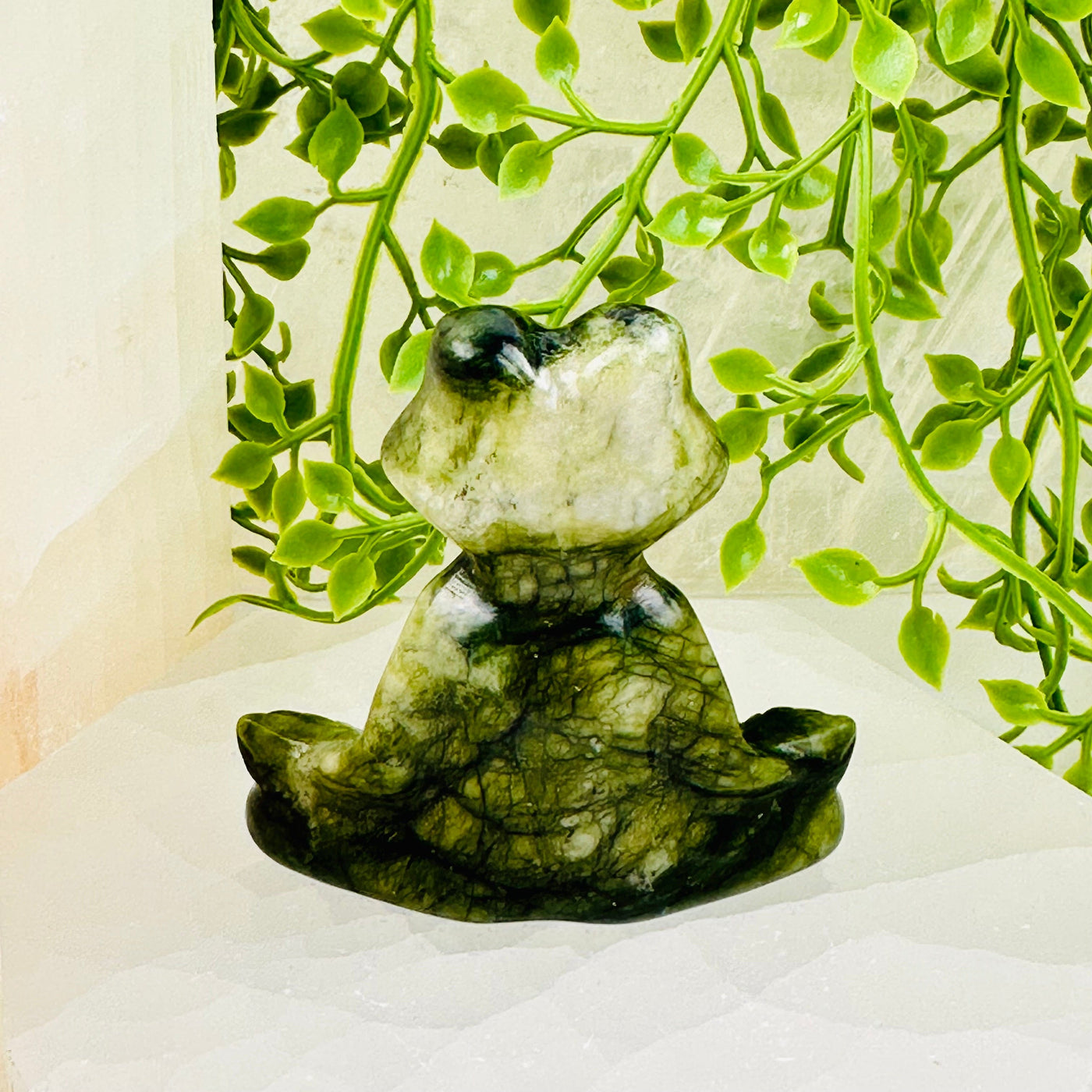 Green Jadeite Meditating Frog - Carved Crystal - back view