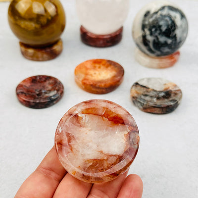 Fire Quartz Sphere Stand - Mini Dish in hand for size reference 