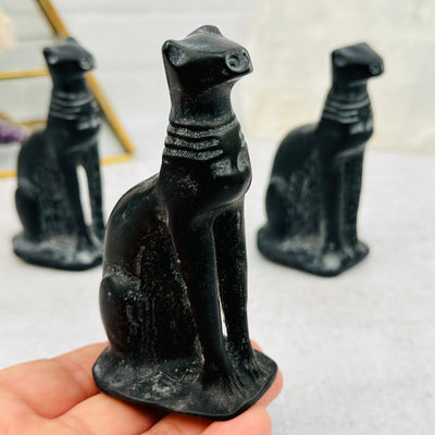 Black Obsidian Cat - Sophisticated Feline in hand for size reference 