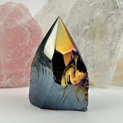 Rainbow Titanium Black Obsidian Crystal Semi Polished Point