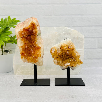 Citrine Clusters on Metal Stand displayed as home decor 