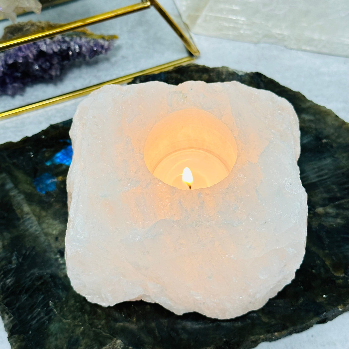 crystal quartz candle holder displayed as home decor 