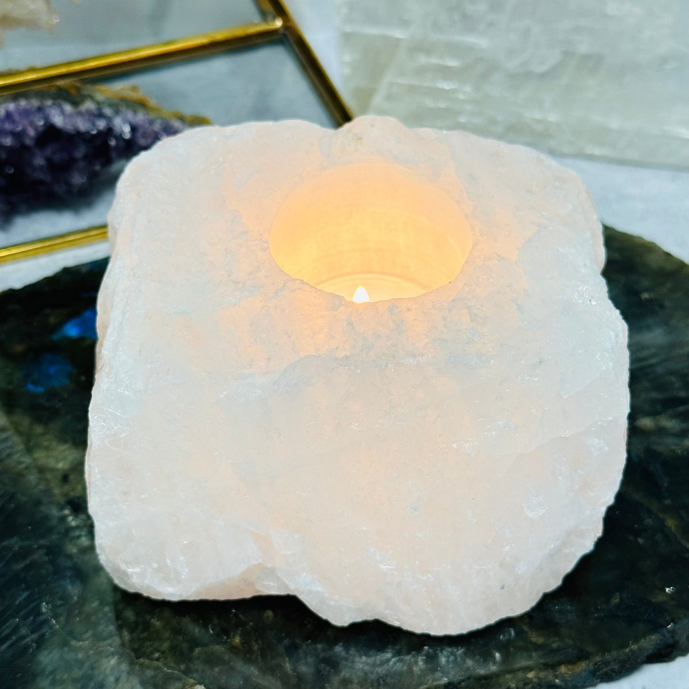 crystal quartz candle holder displayed as home decor 