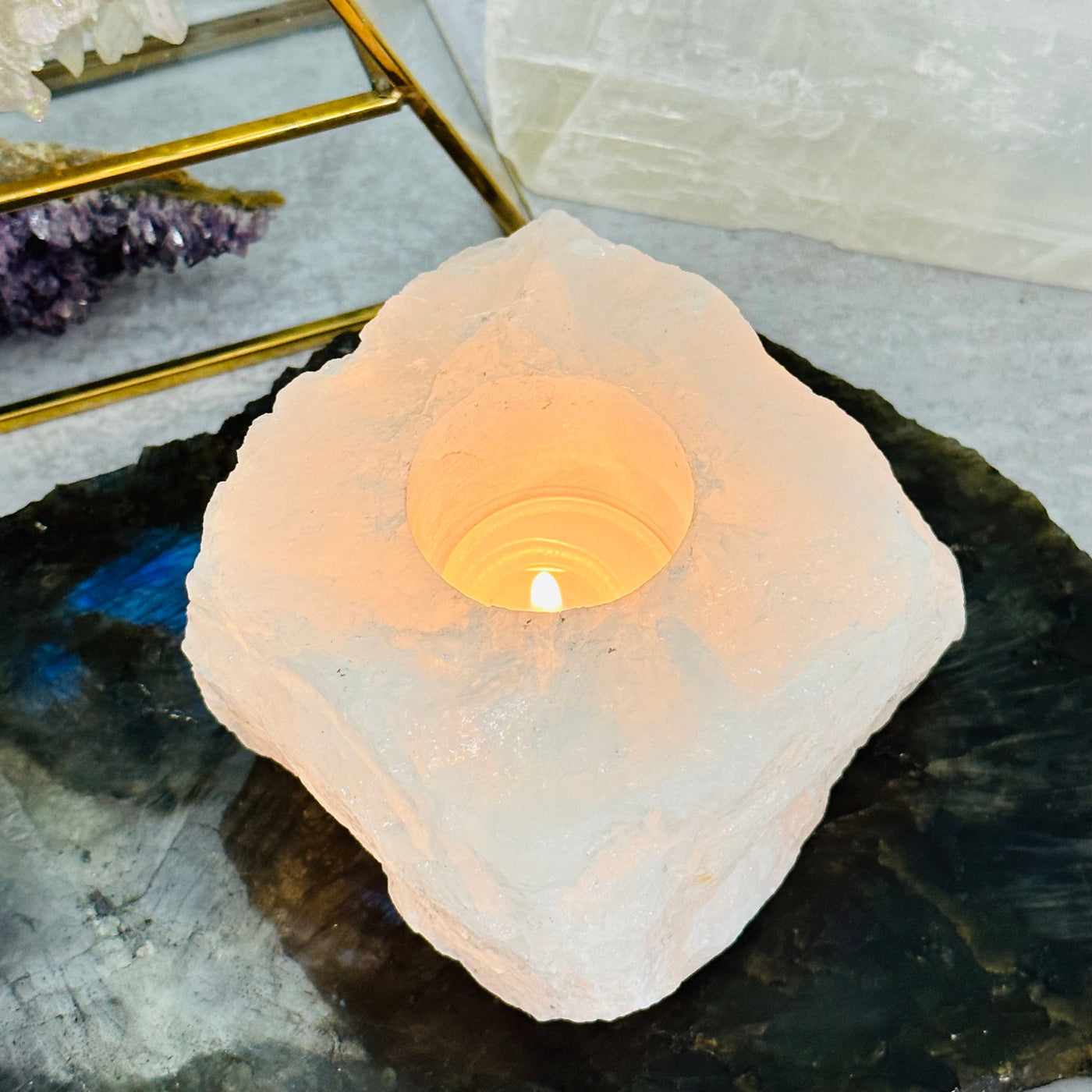 crystal quartz candle holder displayed as home decor 