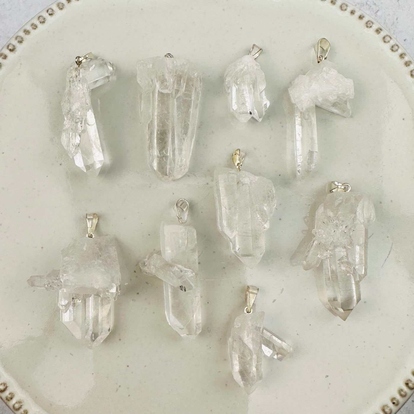 Crystal Quartz Point Cluster Pendants - Silver Plated Bail -