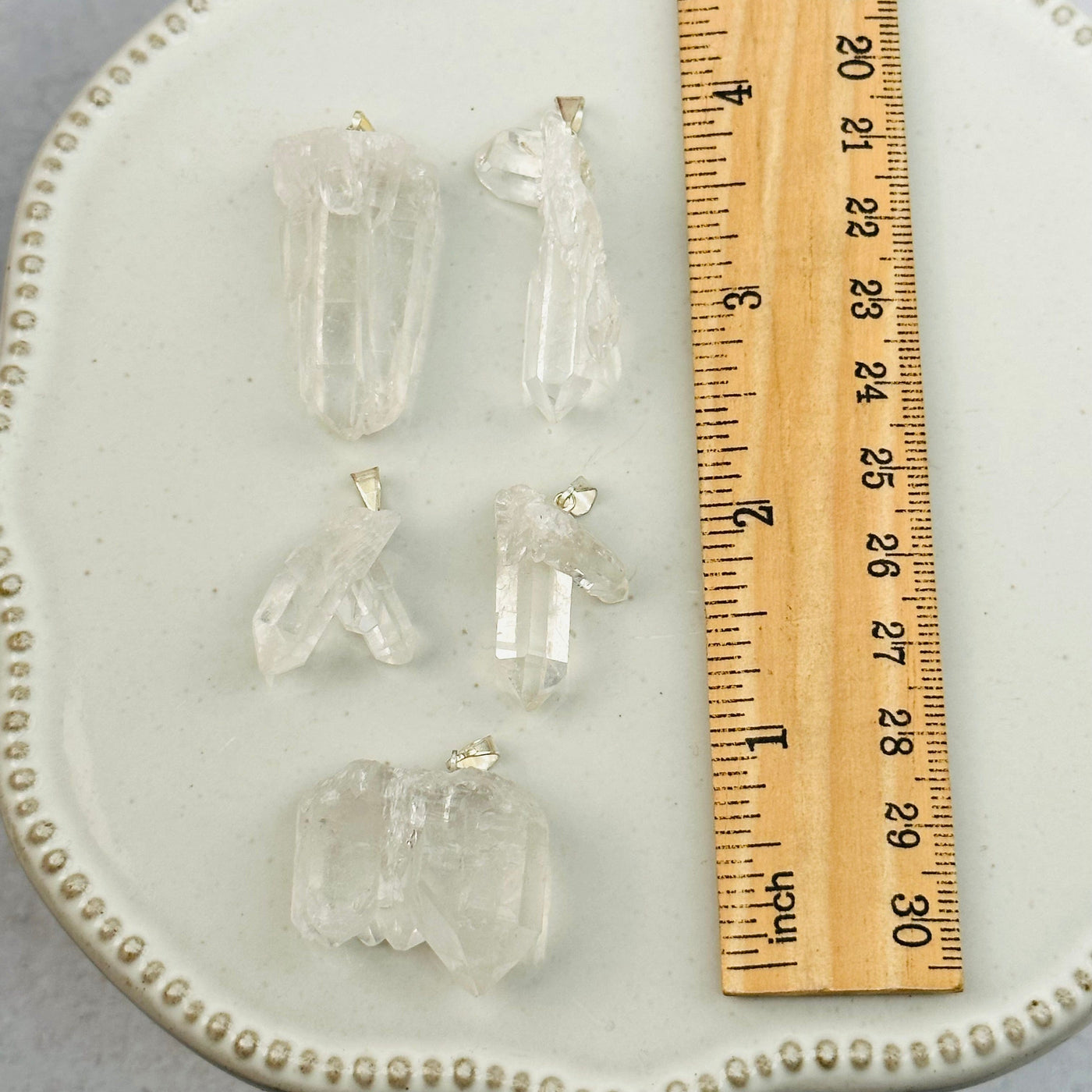 Crystal Quartz Point Cluster Pendants - Silver Plated Bail -