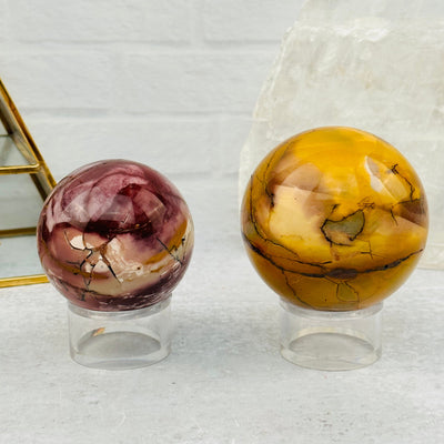 Mookaite Polished Spheres displayed as home decor