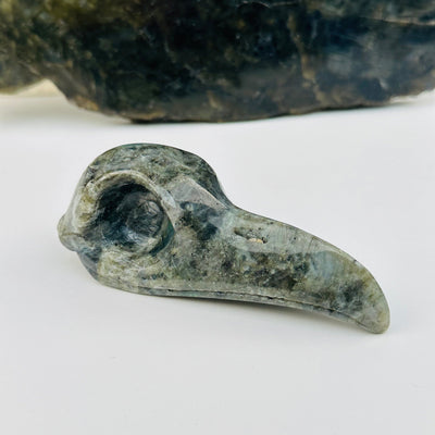 Labradorite Crystal Raven Skull Head - Carved Stone