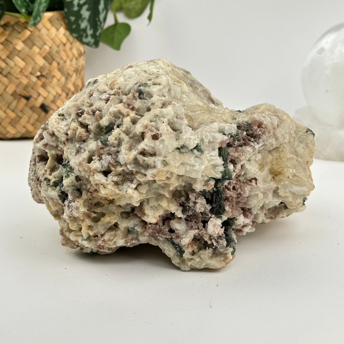 Watermelon Tourmaline on Matrix Crystal Cluster displayed as home decor