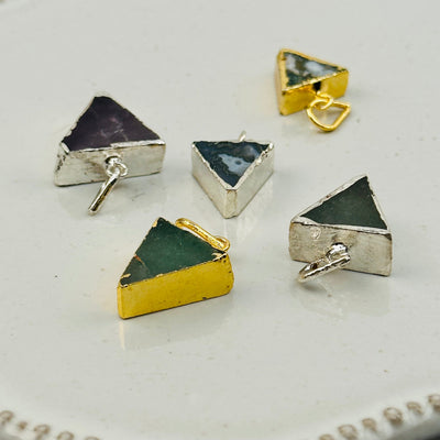 Gemstone Crystal Triangle Pendant with Electroplated 24k Gold or Silver Edge
