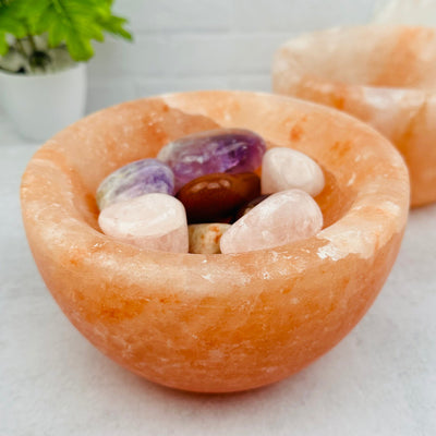 Himalayan Salt Bowl can be used to hold pocket stones 