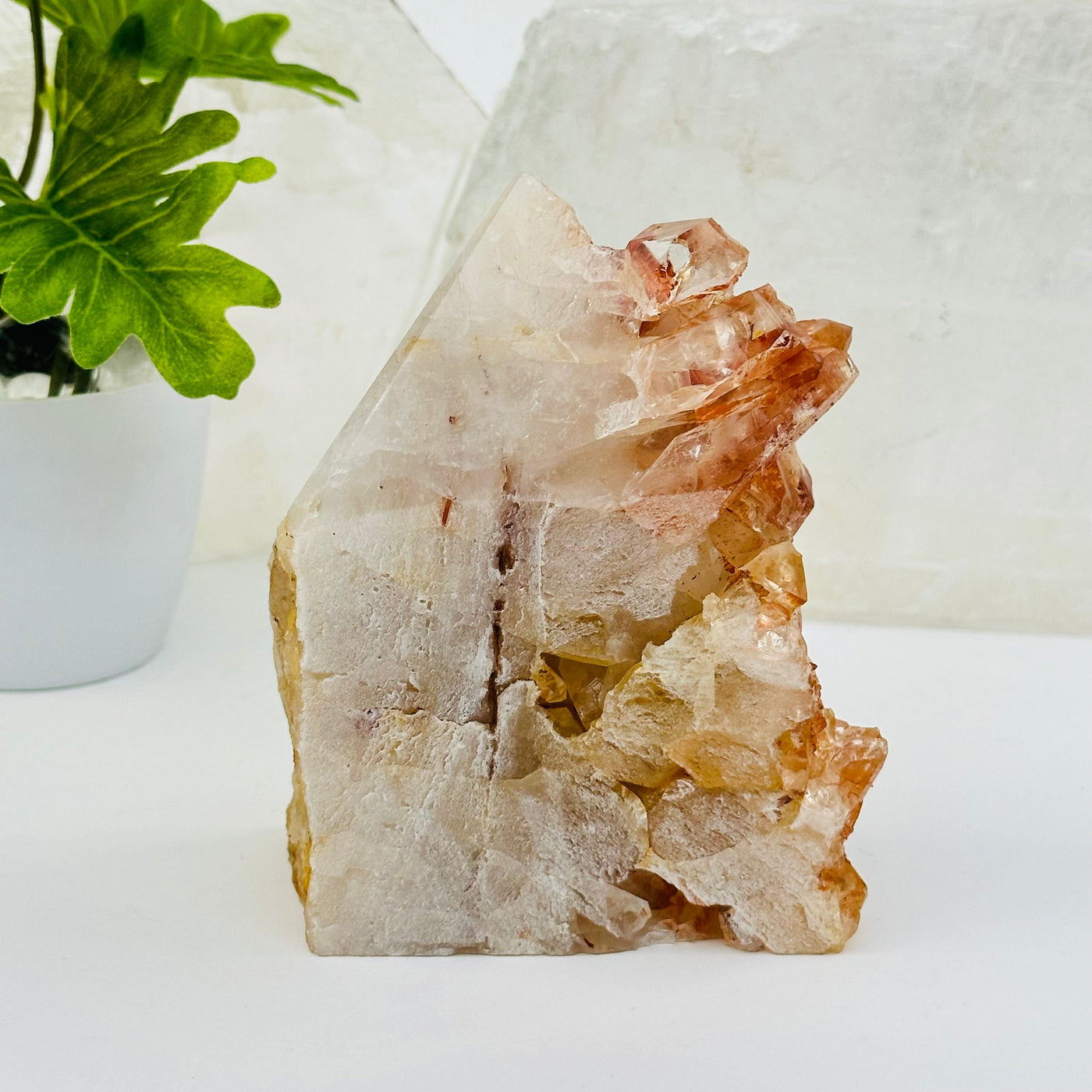 Tangerine Quartz Cluster Semi Polished Point displayed as home decor