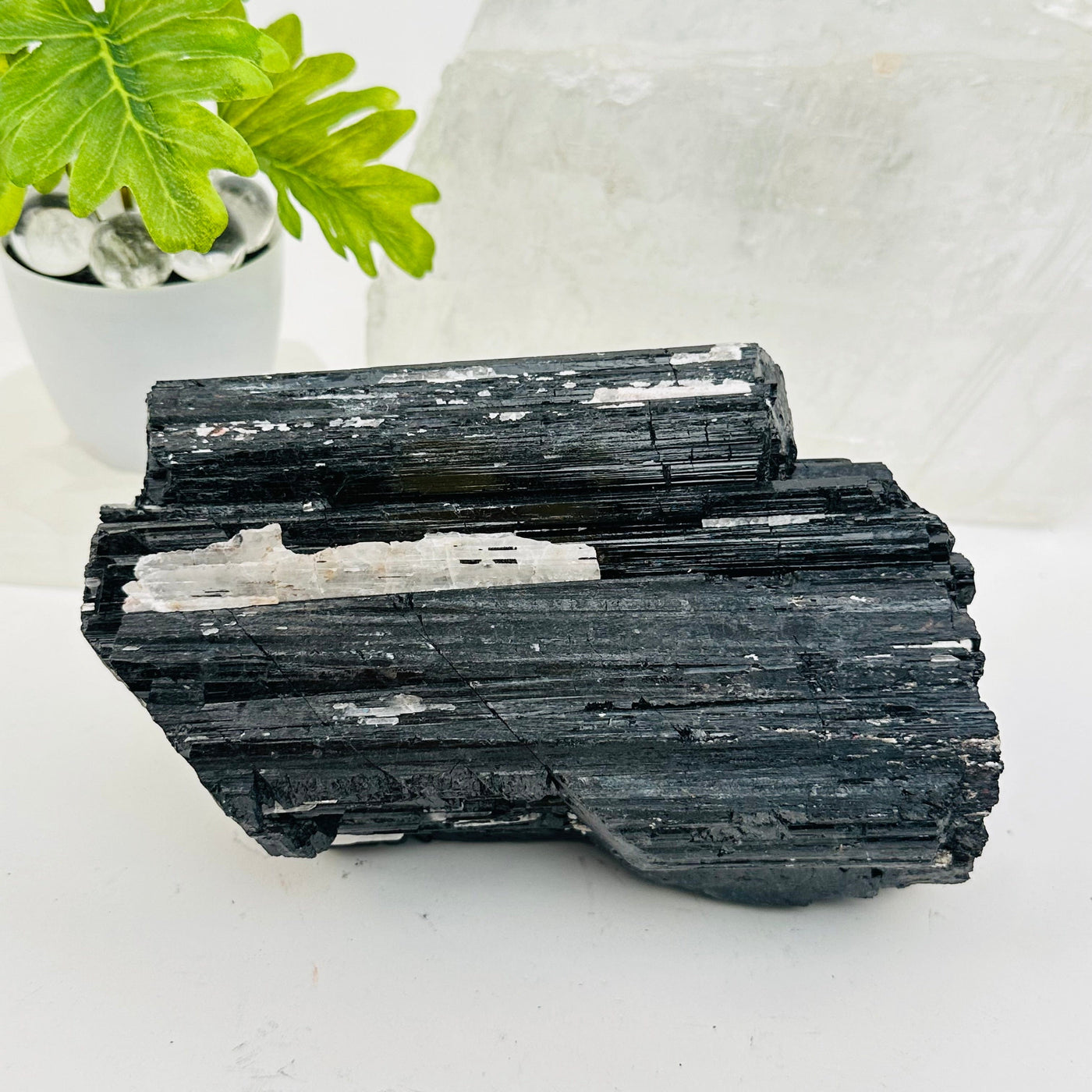 black tourmaline crystal displayed as home decor 