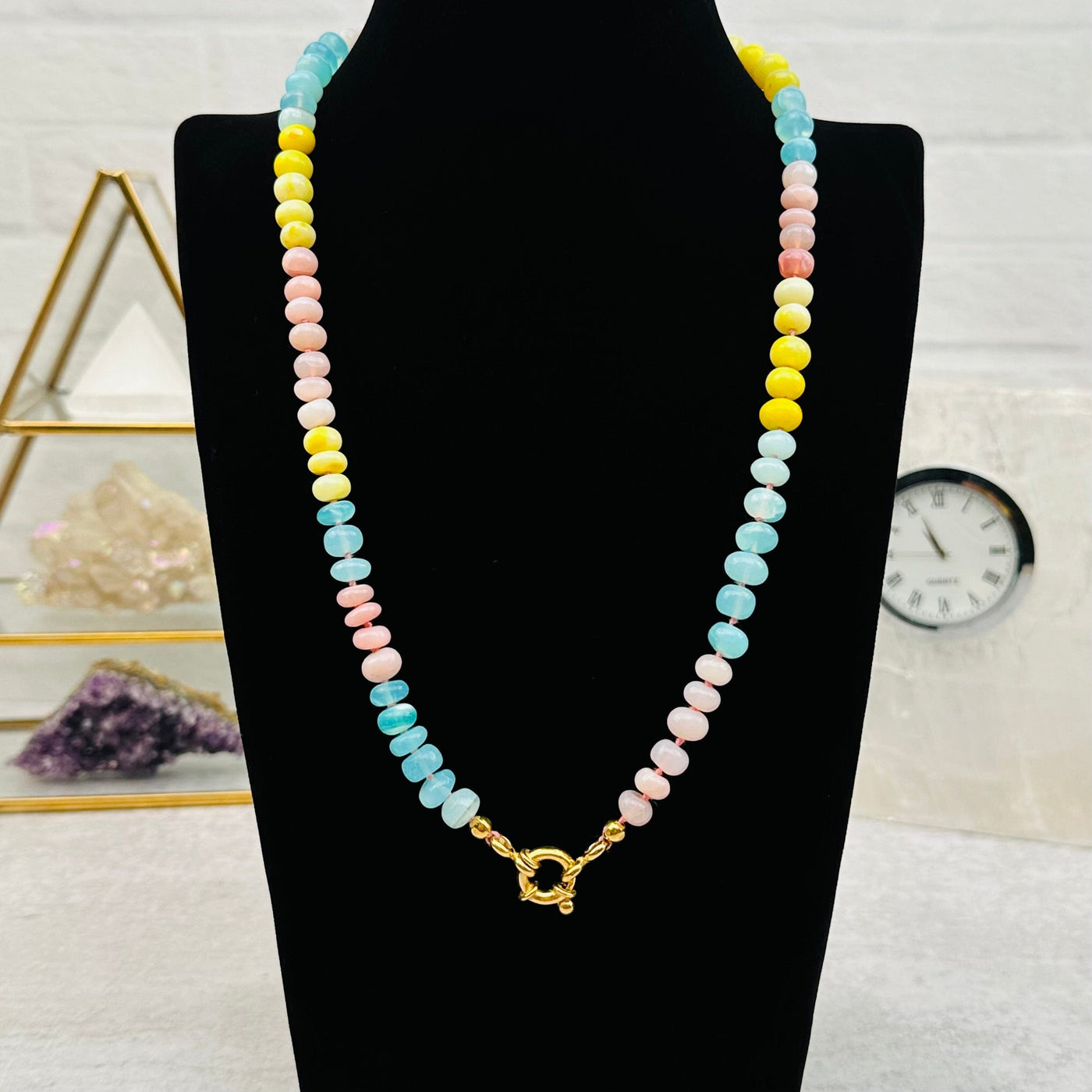 Multi-Colored Opal Candy Necklace displayed to show how it hangs 