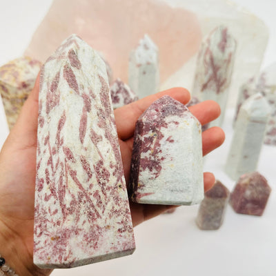 Polished Pink Tourmaline on Matrix Crystal Point - By Weight - in hand for size reference