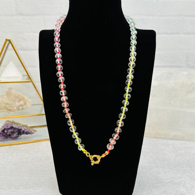 Crystal Quartz Candy Necklace with Gold Clasp - Rainbow Thread
