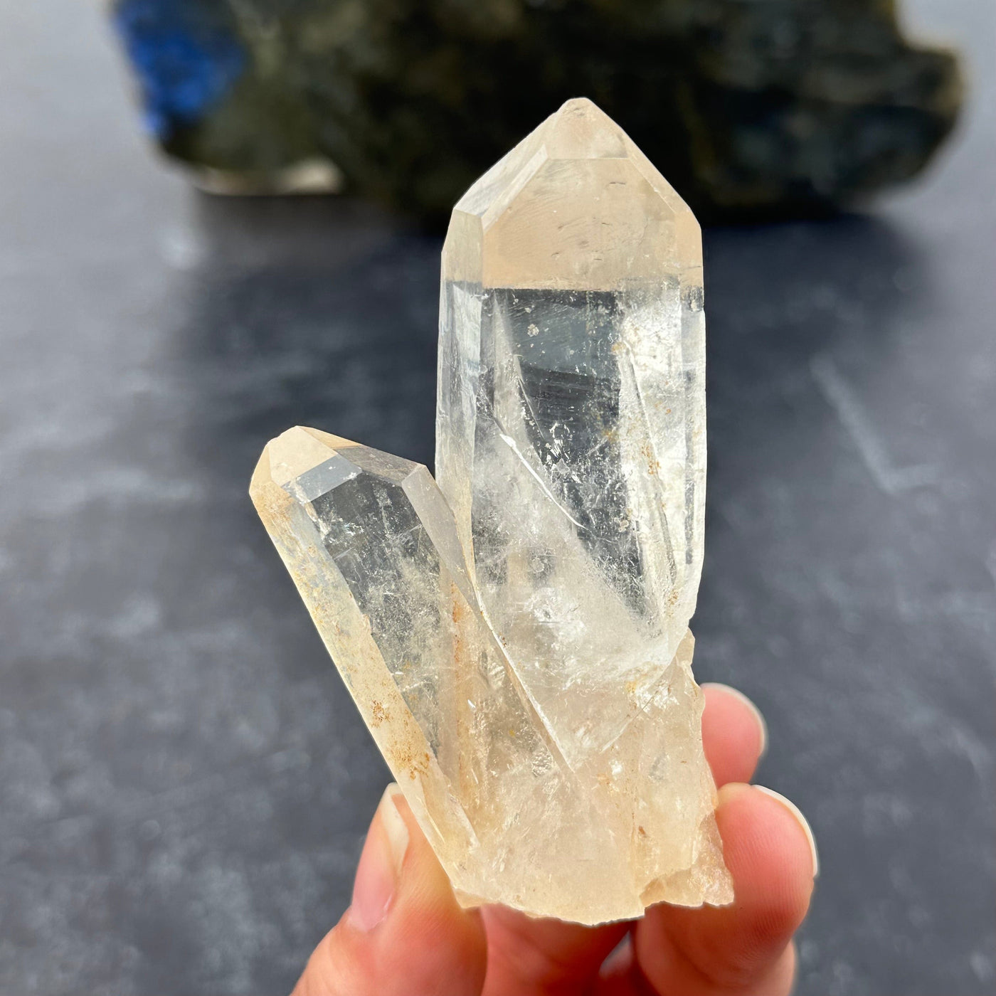 close up of the details on this lemurian crystal