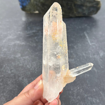 close up of the details on this lemurian crystal 