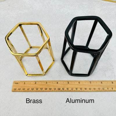 Crystal Stand Hexagon Shape in Brass and Black Aluminum