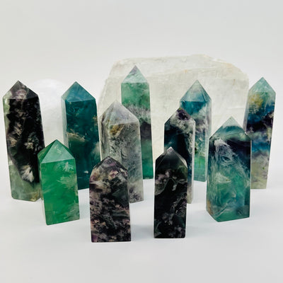 Rainbow Feathered Fluorite Crystal Polished Point Towers - By Weight - 