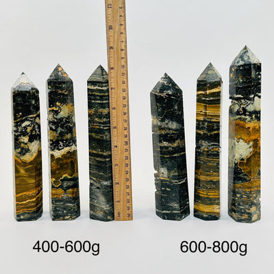 Ocean Jasper Crystal Point - By Weight - next to a ruler for size reference 