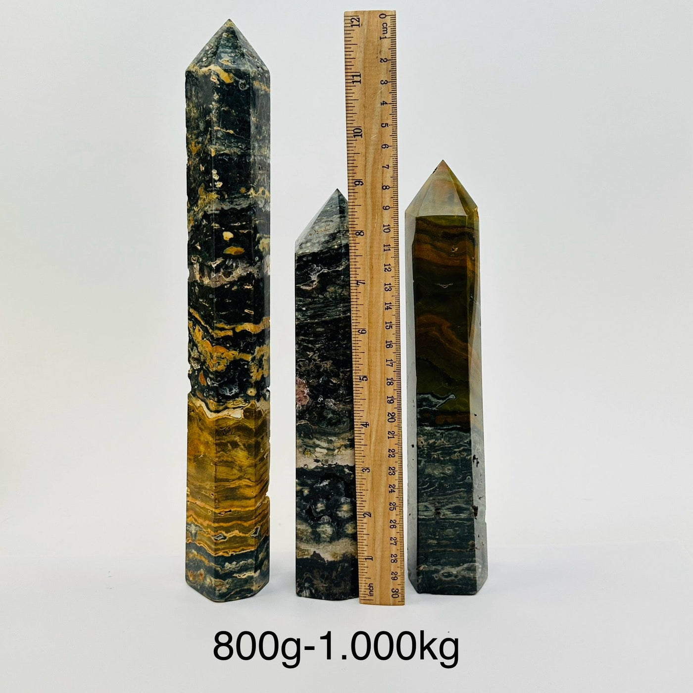 Ocean Jasper Crystal Point - By Weight - next to a ruler for size reference