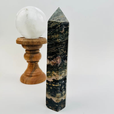 Ocean Jasper Crystal Point displayed as home decor 