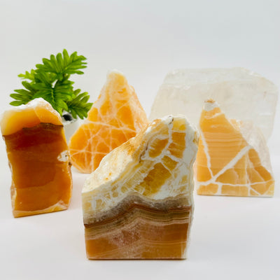 Orange Calcite Semi-polished cut base Crystal - By Weight -