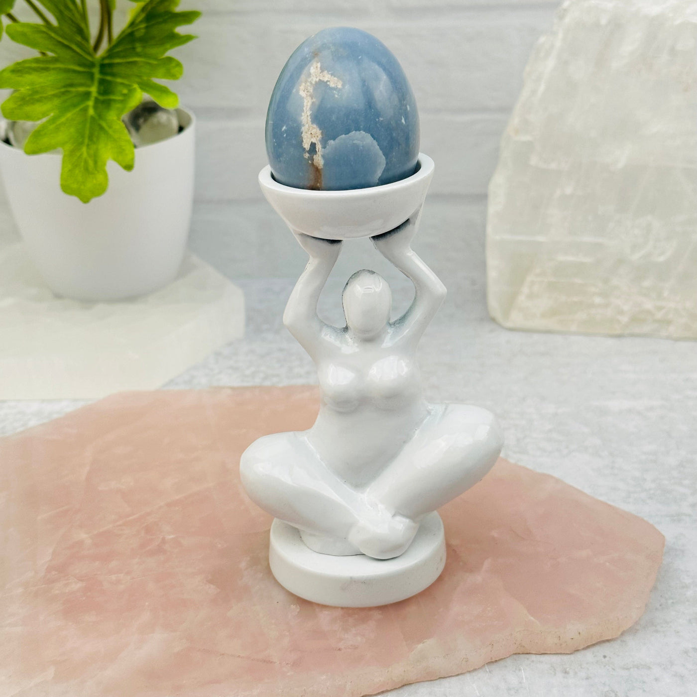 White Aluminum Yoga Goddess Figure displayed as home decor 