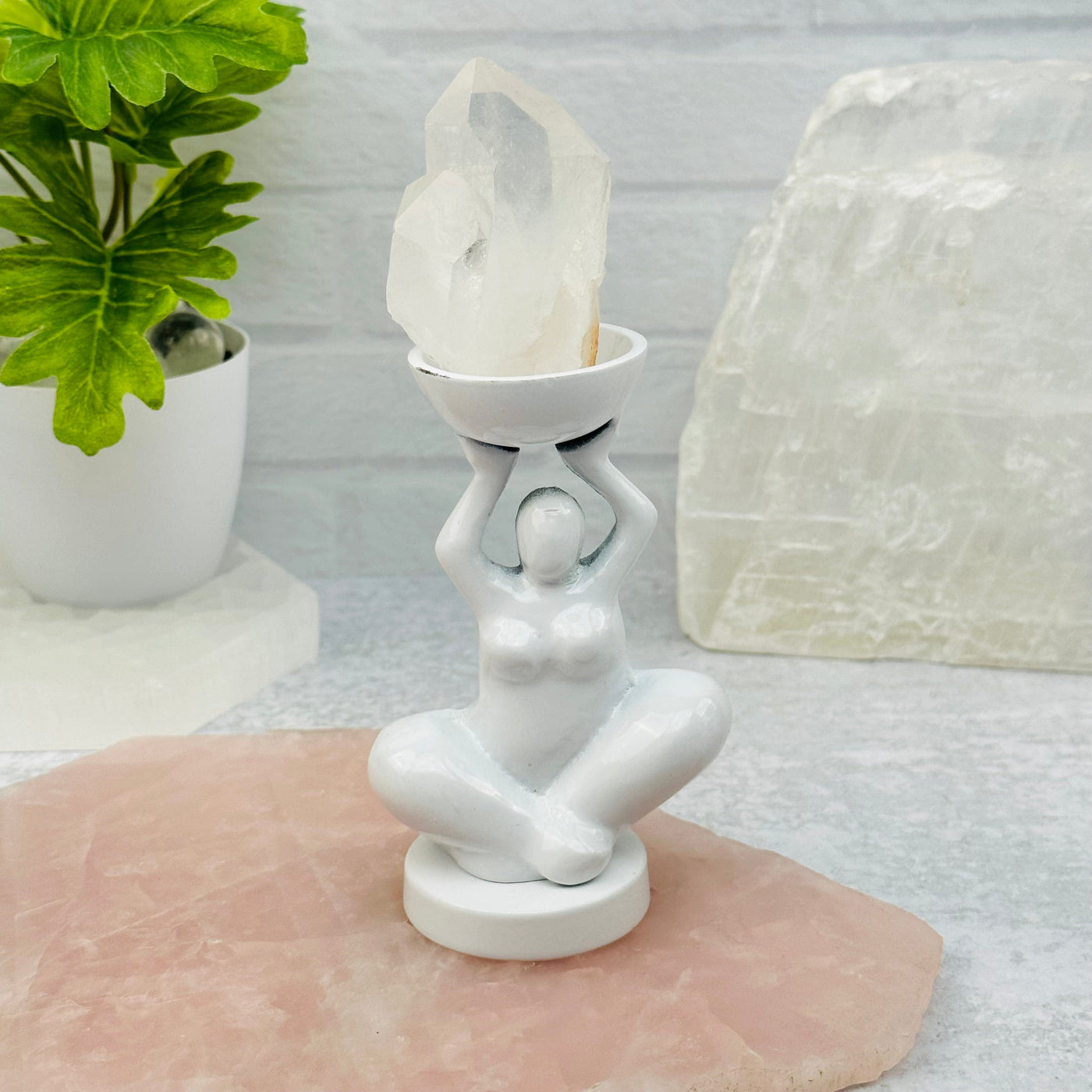 White Aluminum Yoga Goddess Figure displayed as home decor