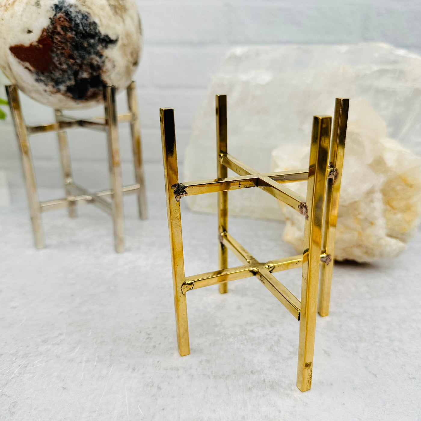 Crystal Sphere Stand - 4 Legged - Choose Gold Brass or Silver Aluminum