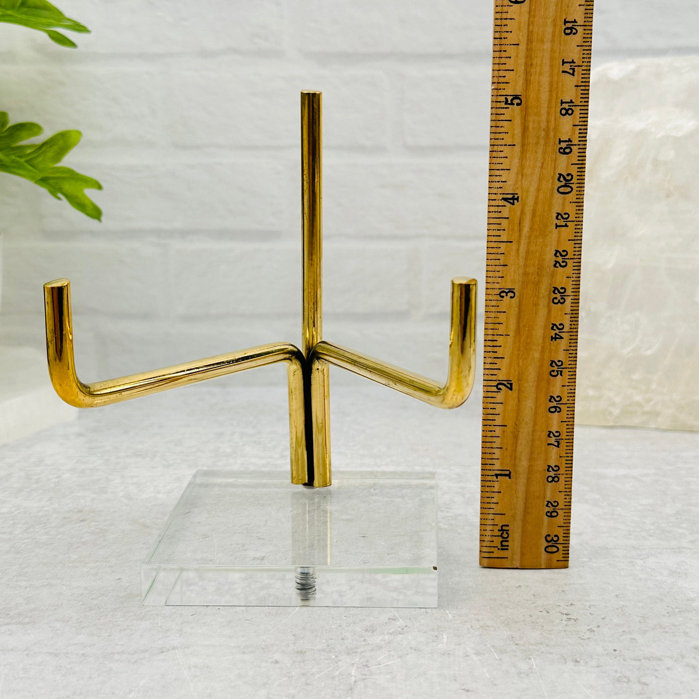 Crystal Stand - Acrylic Base and Brass Holder next to a ruler for size reference 