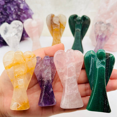  Crystal Gemstone Angels in hand for size reference 