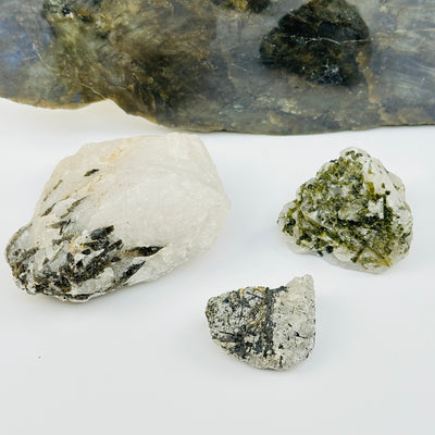 crystals displayed to show the differences in the sizes and color shades 