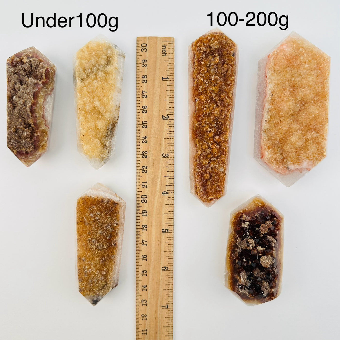 Double Terminated Citrine Crystal Point by weight - next to a ruler for size reference 