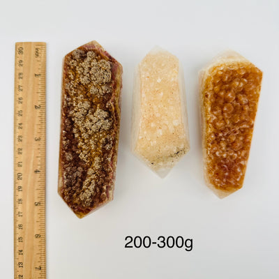 Double Terminated Citrine Crystal Points by weight - next to a ruler for size reference 