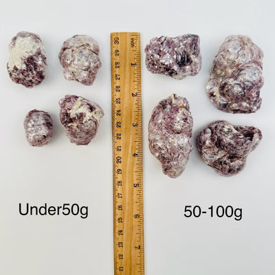 Botryoidal Lepidolite Crystal Cluster by weight - next to a ruler for size reference