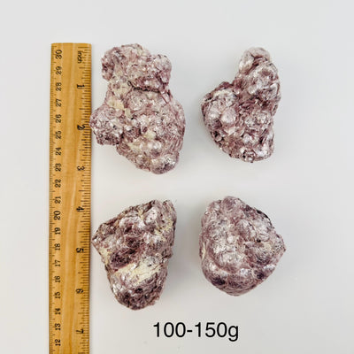 Botryoidal Lepidolite Crystal Cluster by weight - next to a ruler for size reference 