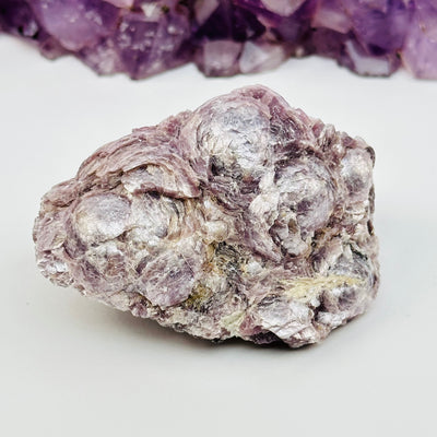 Botryoidal Lepidolite Crystal Cluster displayed as home decor 