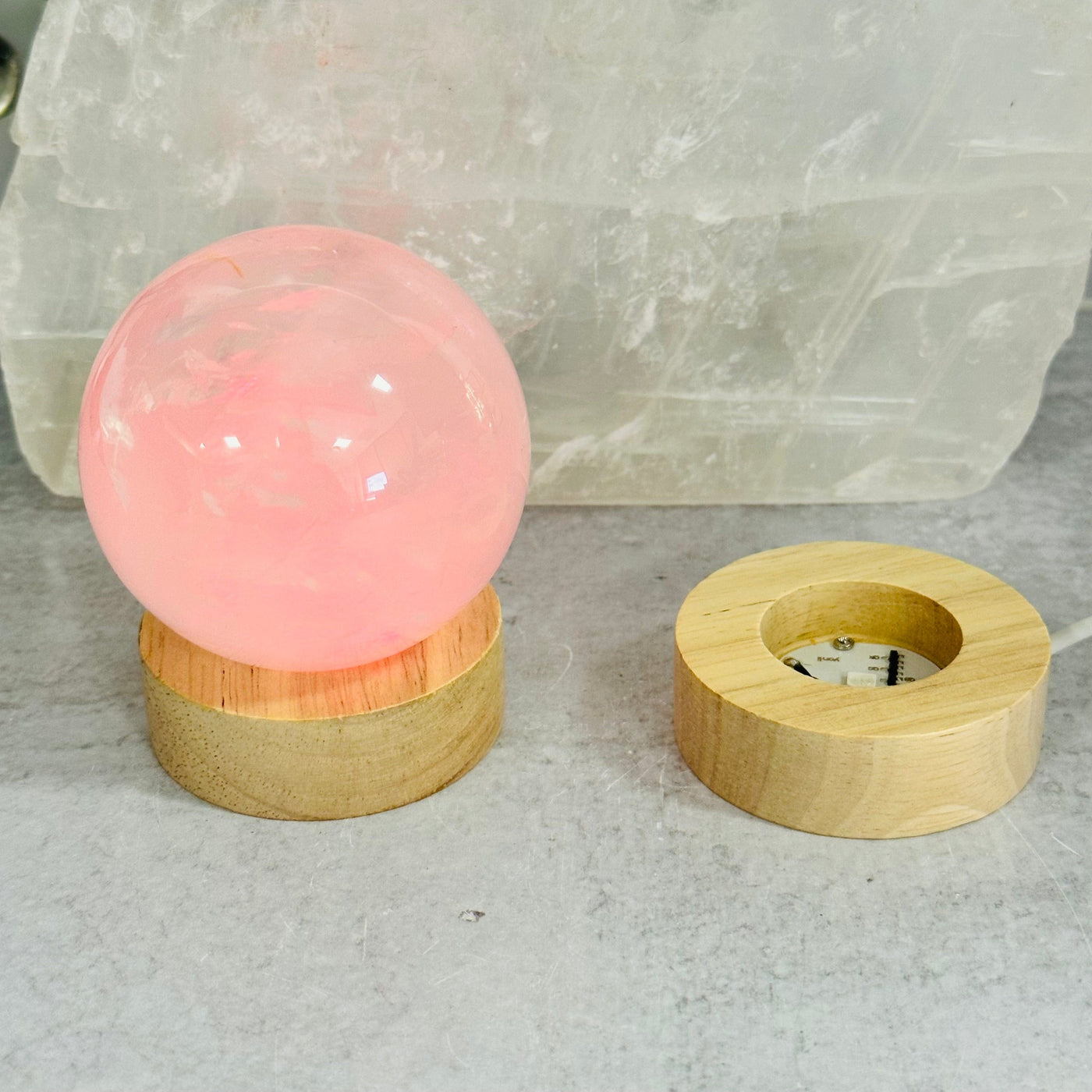 Wooden Crystal Sphere Stand Lamp - Color Changing - displayed as home decor
