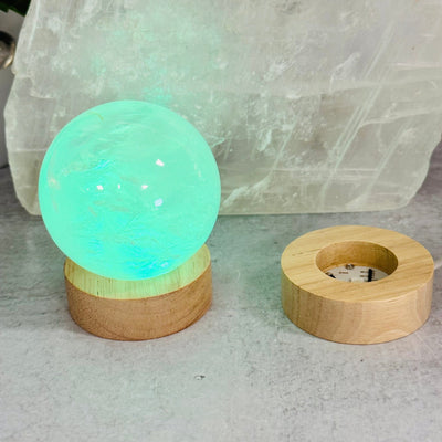 Wooden Crystal Sphere Stand Lamp - Color Changing - Works for Crystal Clusters
