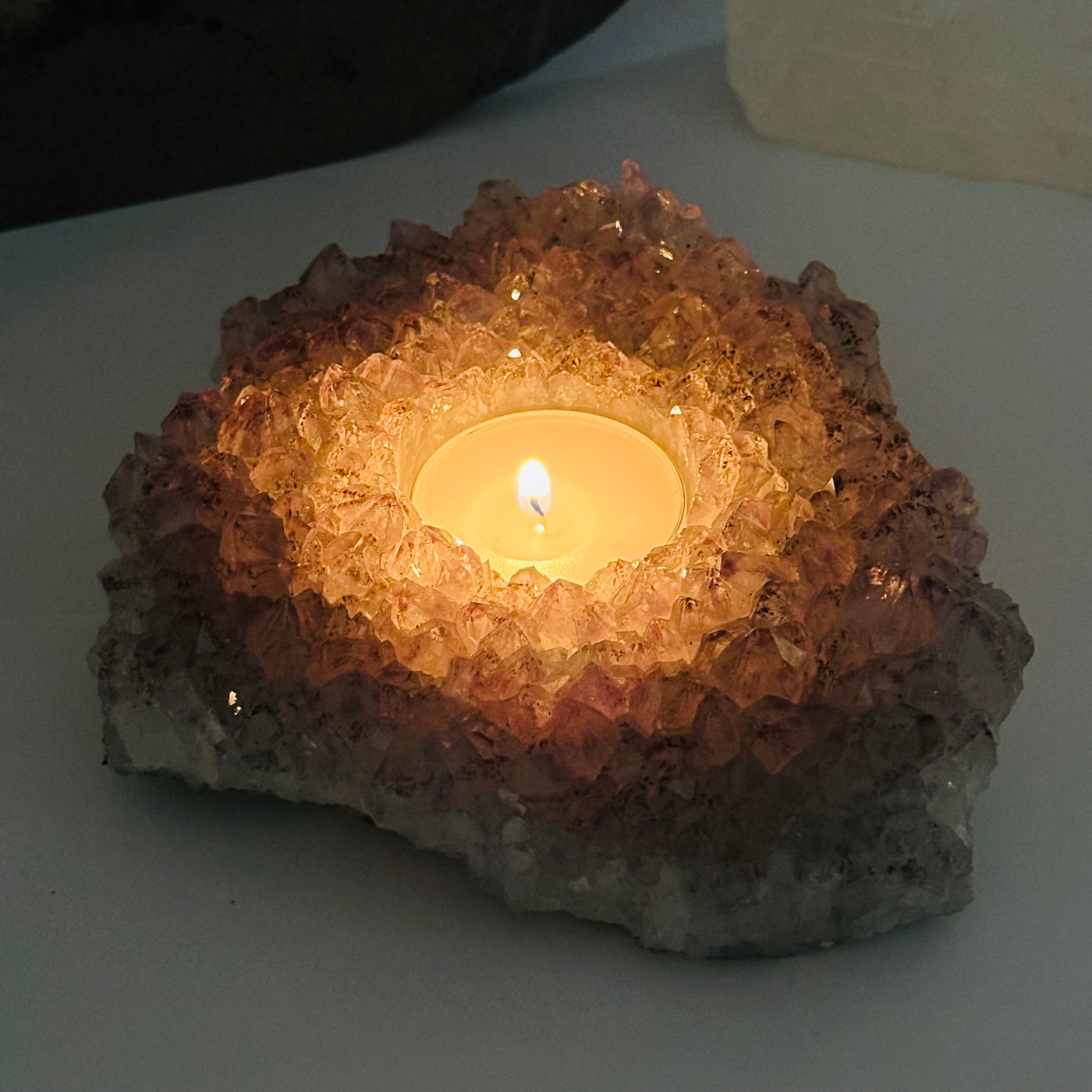 amethyst candle holder displayed as home decor