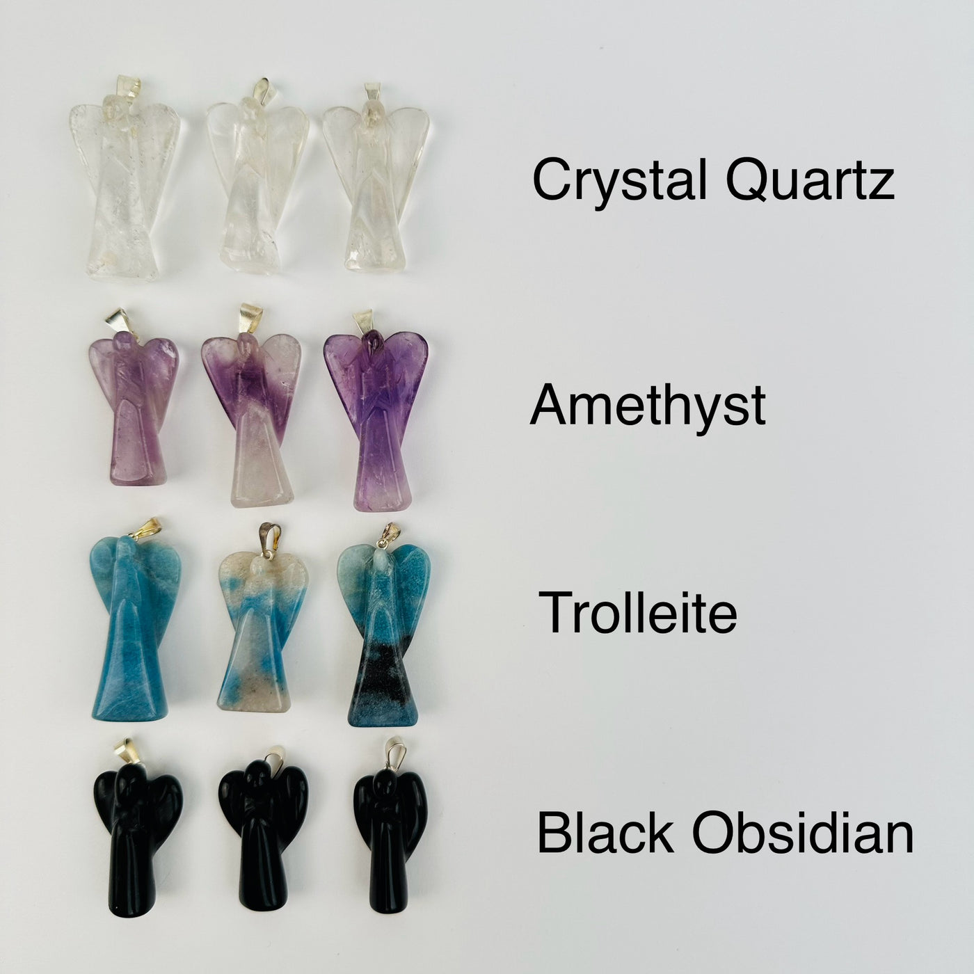 Crystal Guardian Angel Pendant next to their crystal name 