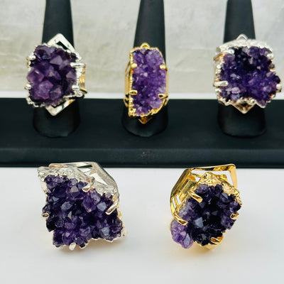 Amethyst Druzy Crystal Cluster Adjustable Ring Choose Gold or Silver Electroplate
