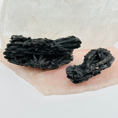 Black Kyanite Crystal Clusters displayed as home decor 